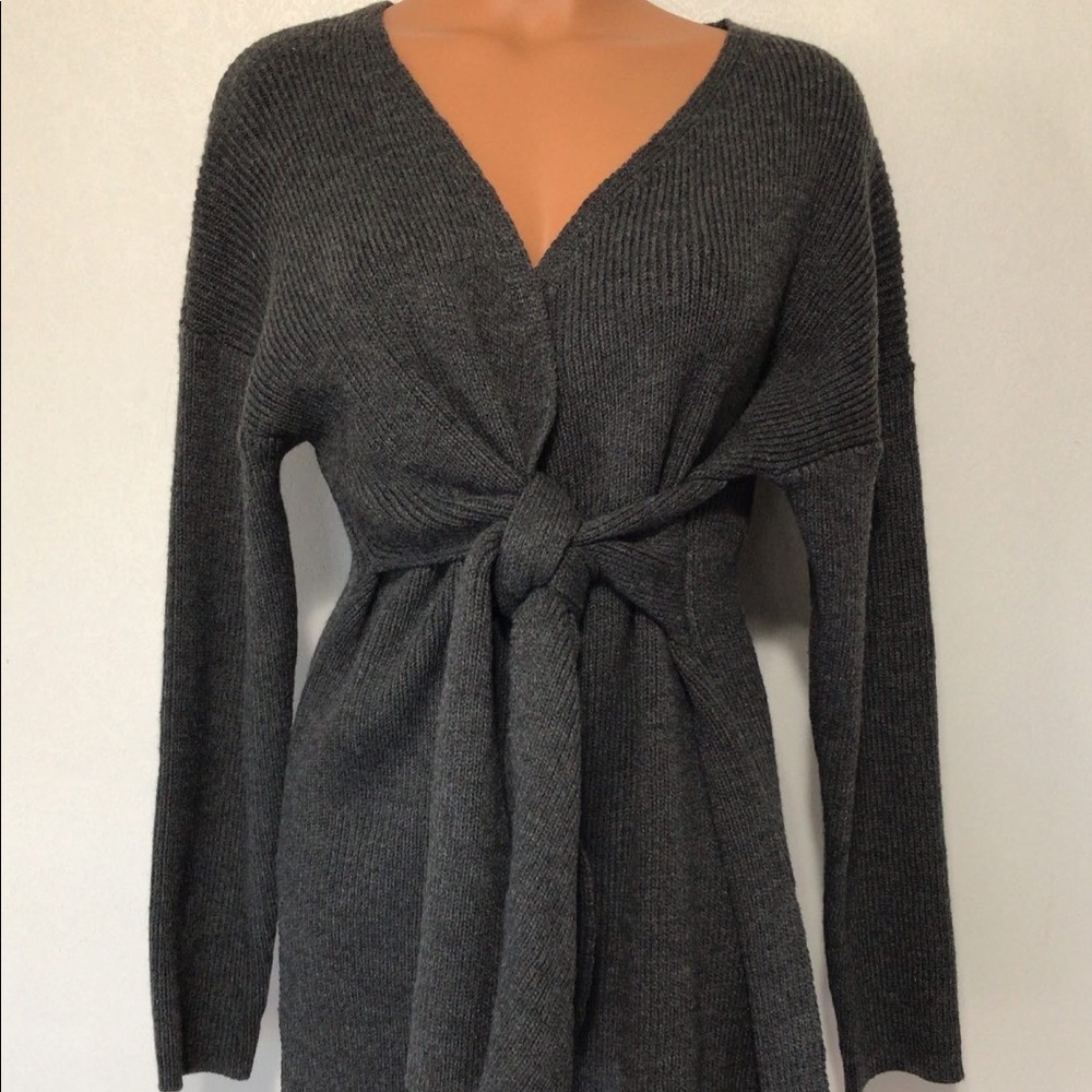Sage Gray Knit Wrap Tunic Sweater - Picture 3 of 12